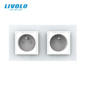 LIVOLO 16A Estándar francés, de Pared Eléctrica / Potencia de Doble Zócalo / Conector, Cristal Panel de Vidrio,C7C2FR-11/12/13/15, sin logo
