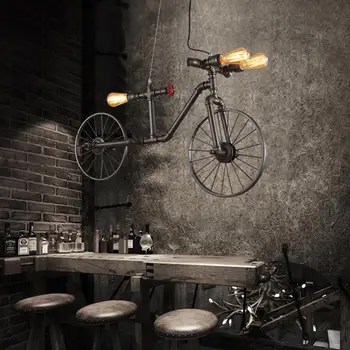 Loft retro estilo industrial de la personalidad de la tubería de agua de la bicicleta lámpara de araña Cafe Restaurante Bar tienda de ropa de la decoración