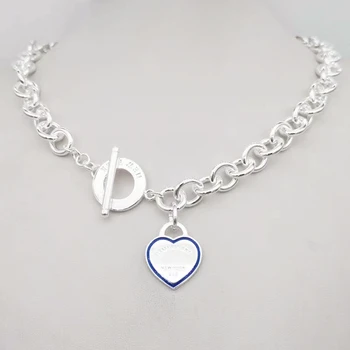 Logotipo Original 1:1 collar de la plata esterlina, clásico retro de alta calidad amor en forma de corazón círculo collar de la joyería de regalo de cumpleaños