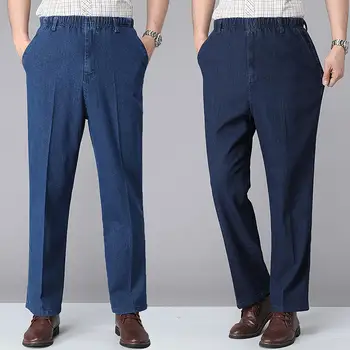 Los hombres de Color Sólido Elástico en la Cintura con Cordón Recto del Dril de algodón Pantalones Pantalones Largos, Más Tamaño XL-5XL
