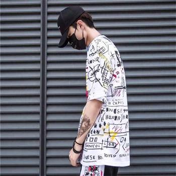 Los hombres de hip hop suelta la camiseta 2019 verano de la Mitad de la manga T-shirt Casual de la camiseta de la calle 2019 la Historieta de la Moda de Graffiti de Impresión de Camisetas