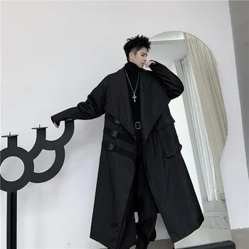 Los Hombres De Japón De La Calle Negro Oscuro Suelto Abrigo Prendas De Abrigo Masculino Punk Gótico De Moda Casual Suelto Cazadora Larga Chaqueta De Abrigo
