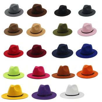 Los hombres de la moda sombreros sombrero de las mujeres de la moda de la Correa de jazz sombrero de invierno de la primavera negra de lana mezcla tapa al aire libre casual sombrero de envío gratis