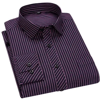 Los hombres de Negocios Informal Camisa de Manga Larga de Rayas Clásico Macho Social Vestido Camisas Slim Fit de Gran Tamaño 2XL 3XL 4XL Púrpura
