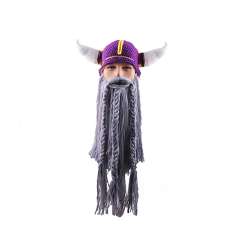 Los hombres del Bárbaro Vagabundo Viking Barba Gorro de Cuerno de Sombreros hechos a Mano de Punto de Invierno, gorros Divertidos Máscara de Halloween Cosplay Regalos H9