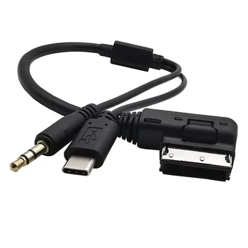 Los medios de comunicación para Estéreo de 3,5 mm de Audio y USB-C Auxiliar Cable del Adaptador en AMI MDI para Coche Volkswagen AUDI A4, A6, Q5 Q7 30cm/0.3 m
