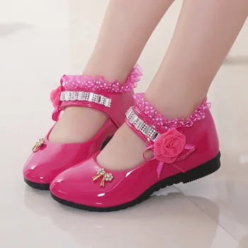 Los niños de la Princesa Elegante Sandalias de los Niños de las Niñas de la Boda de la PU de Cuero Zapatos de Tacón Alto Vestido de Fiesta con Cuentas de Zapatos Para Niñas 4colors