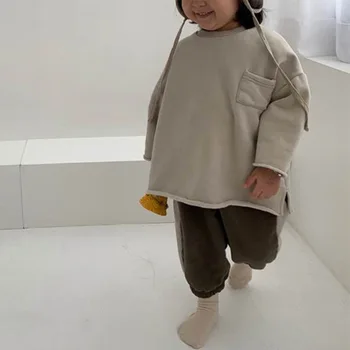 Los niños ropa de invierno nueva Japonés y coreano simple suelta pequeños bolsillos de los hombres y mujeres bebé delgada de lana pullover sweate
