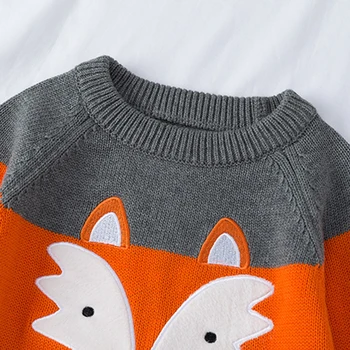 Los niños Suéter Bordado de dibujos animados de Fox Jersey Suéter de Otoño Invierno de Algodón de los Niños Ropa de Bebé Niñas Niños Suéter de Punto