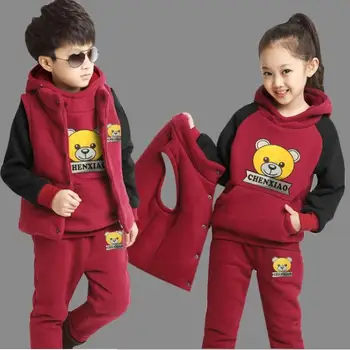Los niños Traje de Tres Piezas de los Niños, Establece Nuevos Chicos Chicas Engrosada Suéter de Cachemira +pantalones+chaleco Deporte Conjuntos de 3 a 12 años, Edades Ropa