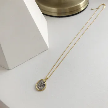 LouLeur de la plata esterlina 925 de la vendimia Búho colgante, collar auspicioso diseño salvaje de la moneda collar para las mujeres festival de la joyería de regalo