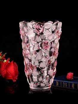 Luz de cristal de lujo de cristal rosa jarrón de estilo Europeo hidropónico de plantas ricas en flor de bambú ware Encimera de la mesa de café sala de estar