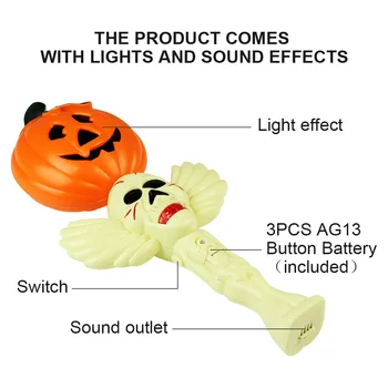 Lámpara de LED que brilla intensamente Palo de la Varita Mágica de Luces LED Forma del Cráneo Palo y Fantasma Gritando de Sonido de Terror de Halloween Decoración de la Parte Sua