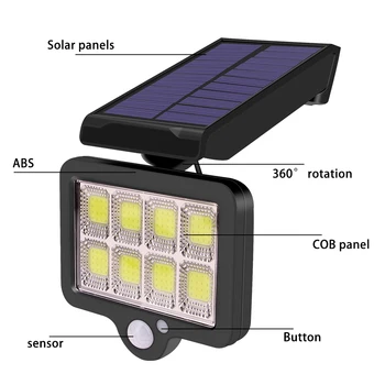 Lámpara Solar de 8 LED de Luz Solar al aire libre del Control Remoto Sensor de Movimiento de 3 Modos Impermeable Focos, Para el Sendero del Jardín de la Calle 2400mAh