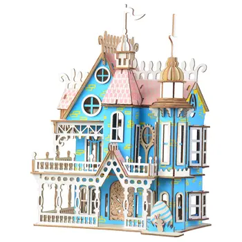 Láser de Corte de BRICOLAJE Montado creación de modelos de Fantasía Villa 3D de Madera Muebles de Casa de Muñecas Para los Niños de las Niñas Regalos de Cumpleaños