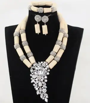 Magnífico Blanco con Cuentas de Coral Africano de la Joyería del Collar de la Conjunto de Oro Colgante Collar Aretes Conjunto para Novias envío Gratis CNR682