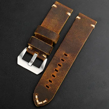 Mano-doblado de cuero Correa de reloj de 20 mm 22 MM 24 MM de estilo retro de los hombres de pulsera adecuado para PAM111 engrosamiento de la pulsera