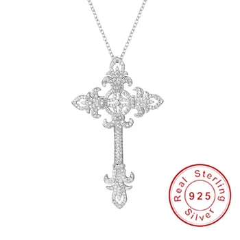 Marca 925 de Plata de diamante de lleno a la pintura Exquisito palacio Cruz Colgante de Collar de las mujeres de los hombres Crucifijo Encanto de Lujo grande de la Joyería