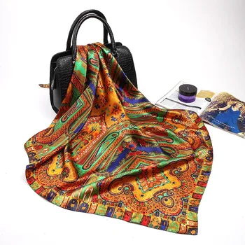 Mayorista de Moda de la Impresión Floral Pañuelo de Seda de Satén Chales y Abrigos Hiyab Bufandas Mujer de 90 cm*90 cm Cuadrado Bolsa de Bufandas Para Damas