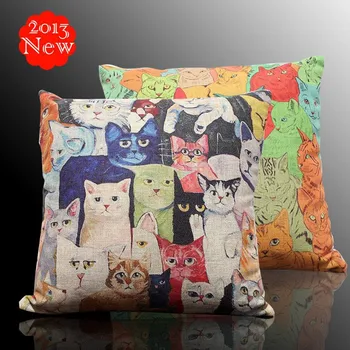 Mayorista! Envío gratis 2PCS dibujados a mano de Gato de dibujos animados Almohada cojín del sofá almohada decorar un cojín