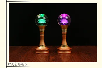 Mayorista SUPERIOR BUEN Budista artículos - 35cm de la CASA grande de Protección de la familia Talismán - 7 colores de Loto de Cristal templos Budistas lámparas