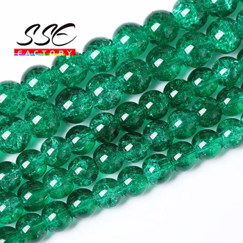 Mayorista Verde Agrietado Perlas de Cristal de Piedra Natural de la Ronda Suelta Perlas 8 10 12 MM Para la Fabricación de la Joyería de BRICOLAJE Pulsera de 15