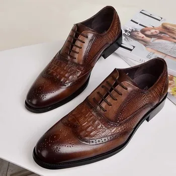 Mazefeng Hombre Plana Clásicas de los Hombres Zapatos de Vestir de Cuero de Patente de las puntas del ala Tallada Formal italiana Oxford Plus Tamaño 38-48 para la temporada Otoño Invierno