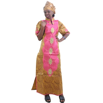 MD africanos vestidos para las mujeres 2020 africanas de bordado vestido largo de áfrica damas dashiki vestido con la cabeza abrigos para mujer de la ropa