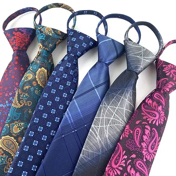 Mens 7cm Flaco Cremallera Corbatas de Moda Casual de Negocios de la Serie Lazy Lazo Negro Rojo corbata para los Hombres Corbata a Rayas de Colores Sólidos Lazos