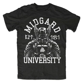 Midgard Universidad T-Shirt Negro Odin, Thor, Mjölnir, Loki, Runas Vikingas Nuevo Unisex Divertido Tops Camiseta