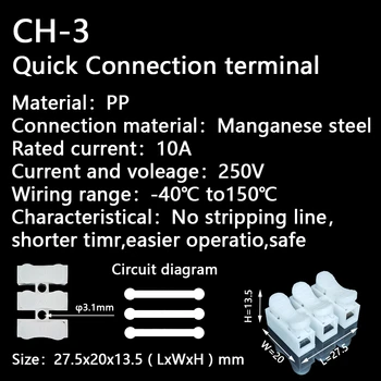 Mini Rápida Cable de Alambre Conectores Universales Conductor Compacto de la Primavera de de Empalme de los cables de conexión Push-in del Bloque de Terminales CH-2 CH-3