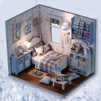 Miniatura casa de Muñecas, Muebles Kit de hecho a Mano de BRICOLAJE, Casa de Madera Con Cubierta de Polvo 3D Mini casa de Muñecas, Accesorios, Regalos de Cumpleaños
