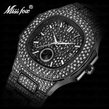 Missfox los Hombres de la Moda del Reloj de Lujo de la Marca Golden Calendario de Diamante Masculino Relojes Impermeable Reloj de Cuarzo Reloj de Pulsera de los Hombres 2020 Regalo