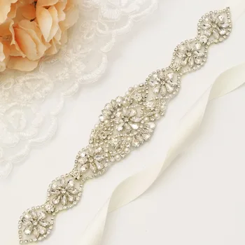 MissRDress Plata diamantes de Imitación de Novia Cinturón de Perlas de Cristal de la Boda de la Hoja de Perlas de la Boda de la Correa De Novia Vestido de Dama de honor JK794