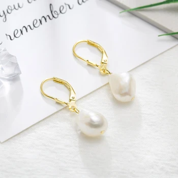 Moda blanco perla natural de los aretes de clip de agua dulce Barroca de la perla del pendiente de las mujeres de la boda de la perla de la joyería de regalo