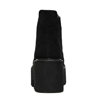Moda Negro Botas de Mujer Otoño cordones Suela Gruesa Plataforma Zapatos de Señora Partido de Tobillo Botas de Tacones Altos MD-38