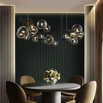 Modernas luces de la bola de cristal LED negro alrededor de la lámpara de araña restaurante dormitorio iluminación Nórdicos salón comedor lámpara colgante