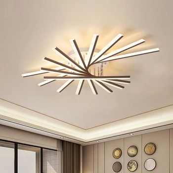 Moderno LED Luces de Techo de la Luminaria Para la Sala de estar de Casa Art Deco Restaurante Oro Negro de la Lámpara Con control Remoto Dormitorio Lustre