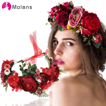 Molans 2020 Primavera Rosa Flor Coronas Romántico Chic Florales, Guirnaldas para la Novia de la Boda Boho Mujeres Estimulado Coronas de Flores las Niñas