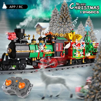 Molde Rey Creativo Juguetes de Control Remoto de Tren de La Navidad Modelo de Tren de Bloques de Construcción de los Ladrillos de los Niños DIY Juguetes Regalos de Navidad