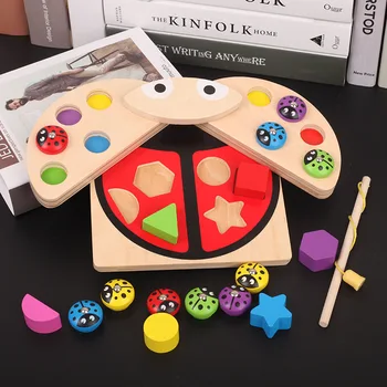 Montessori Bebé juguetes de Madera Magnético Juego de Pesca en 3D Rompecabezas de Juguete Interesante Bebé la Educación de los Niños Rompecabezas de Juguete de Regalo