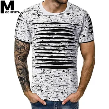 Moomphya 2019 Nueva Arrancó Agujeros de Manga Corta Camiseta de los Hombres Ropa de Hip Hop Impresión de Punto de camiseta de los Hombres de Verano de la parte Superior de la Camiseta de los Hombres