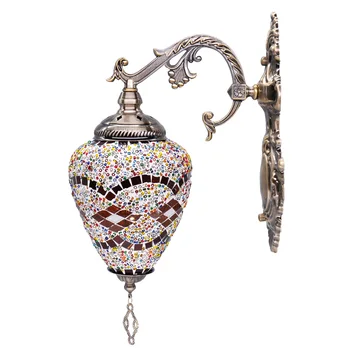 Mosaico de la Lámpara hecha a Mano turco lámpara de Pared, Lámpara de Tiffany Estilo Bohemio Solo Vaso de Bronce de la Base Única de Luz de Pared para la Decoración de la Habitación
