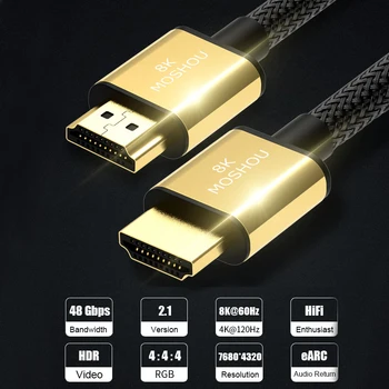 MOSHOU HDMI ARC 2.1 los Cables de Vídeo 8K@60Hz 4K@120Hz 48Gbps ancho de Banda de 8K Cable Para Amplificador de TV Interfaz Multimedia de Alta Definición