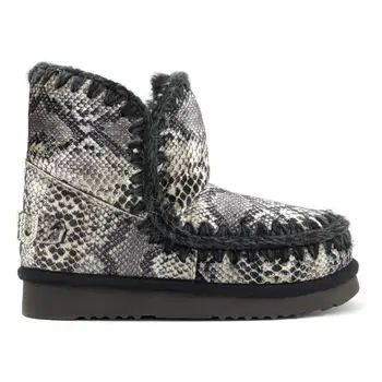 Moug de invierno zapatos de las mujeres botas de nieve original esquimal 18 de python de terciopelo & big logo hecho a mano de piel de oveja de la plataforma de damas botas de tobillo