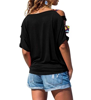 Mujer de manga Corta Om Aum Silueta de impresión T-shirt de Verano de la Moda de la ropa t camisa de la mujer Sexy Hueco del Hombro de la camisa
