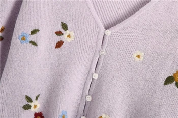Mujer elegante cuello en v cardigan de camisetas de 2020 otoño damas floral bordado de la camisa dulce femenina ropa de punto, tops chicas chic