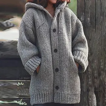 Mujeres Chaquetas suéter de abrigo Cálido Suéter Capas Sueltas de Lana de Punto Abrigo Otoño Invierno de las Mujeres de Largo Cardigan con Capucha de gran tamaño