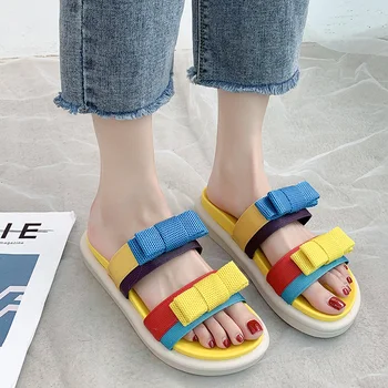 Mujeres de la Plataforma de Zapatillas de Moda de Coincidencia de Color de las Diapositivas Sandalias