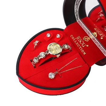 Mujeres Reloj de Pulsera de Conjunto Oro de Cristal de Diseño del Collar de los Pendientes de aro Femenino sistema de la Joyería de Cuarzo Reloj Para Señora Esposa, la Mamá de la Caja de Regalo
